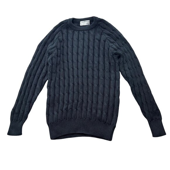 Zoran Womens Medium Black Cable Knit Crewneck Sweater 100% Cotton - Picture 1 of 7